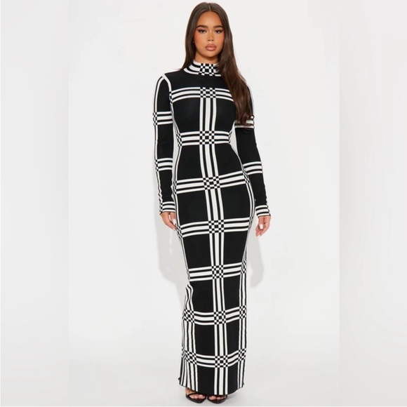 “FASHION NOVA LUXE” Claudia Knit Checkerboard BodyCon Dress - Picture 1 of 16